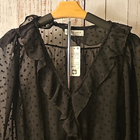 Jon & Anna Contemporary Sheer Ruffle and Dot Pattern Blouse - Picture 2 of 7